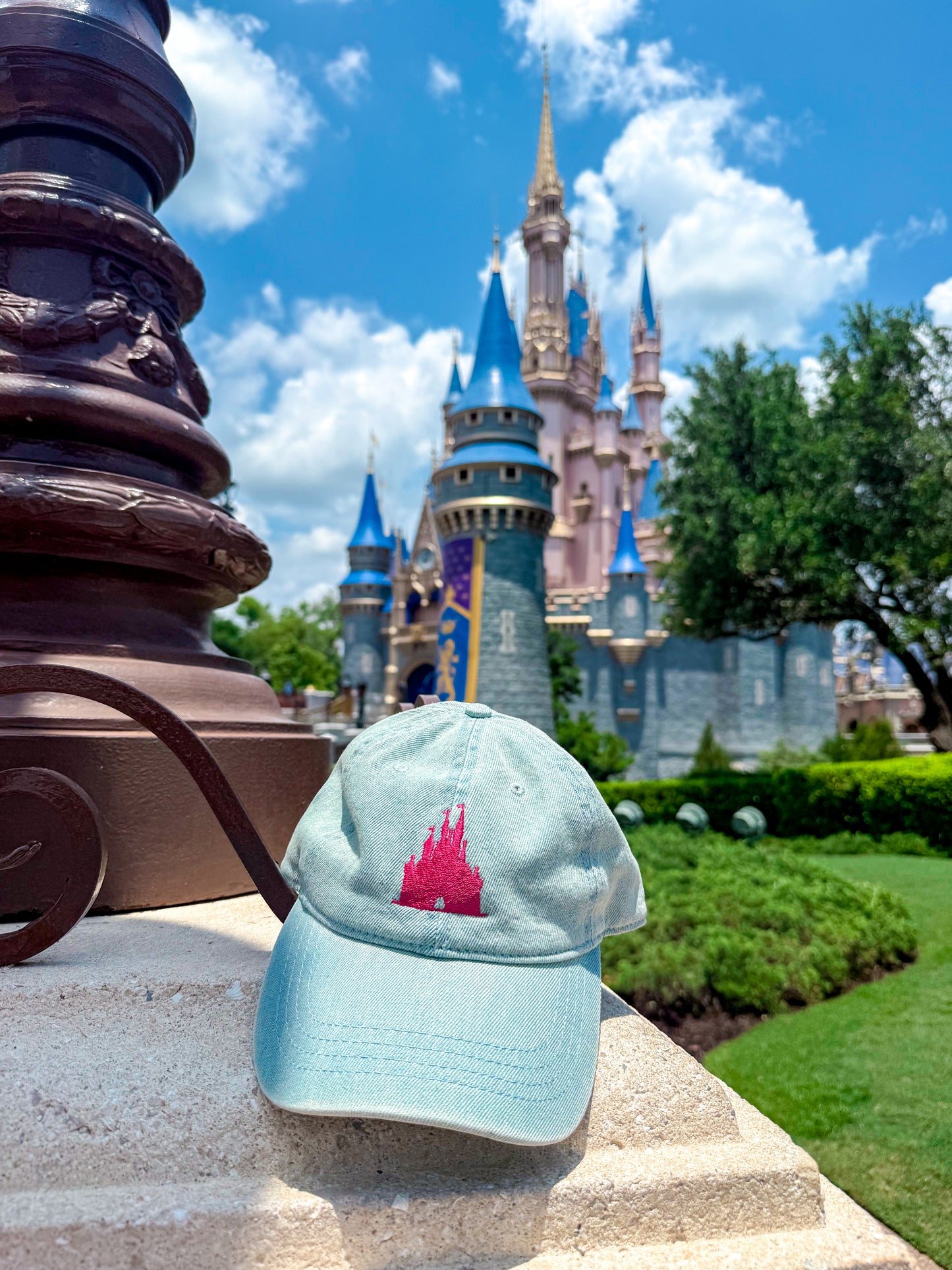 Magic, Fun, & Summer Fun! Pink Embroidered Castle Denim Hat