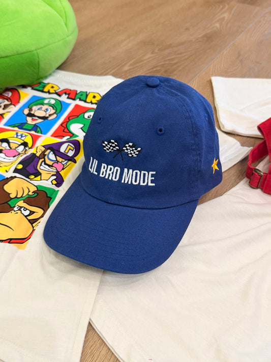 Lil Bro Mode Kids Hat – Racing Flag Snapback Cap, Little Brother Outfit, Matching Sibling Set, Youth Streetwear
