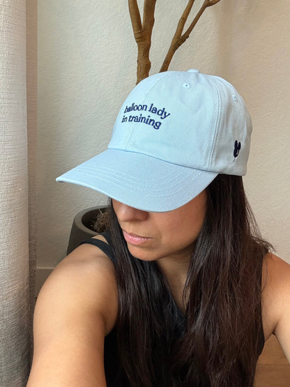 Balloon Lady in Training Embroidered Cap | Side Detail | Marathon Runner Accessory