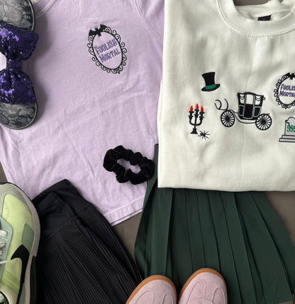 🕯️ Gothic Manor-Inspired Embroidered Sweater | Haunted Carriage, 999 Tombstone, Foolish Mortal & Top Hat Icons ⚰️