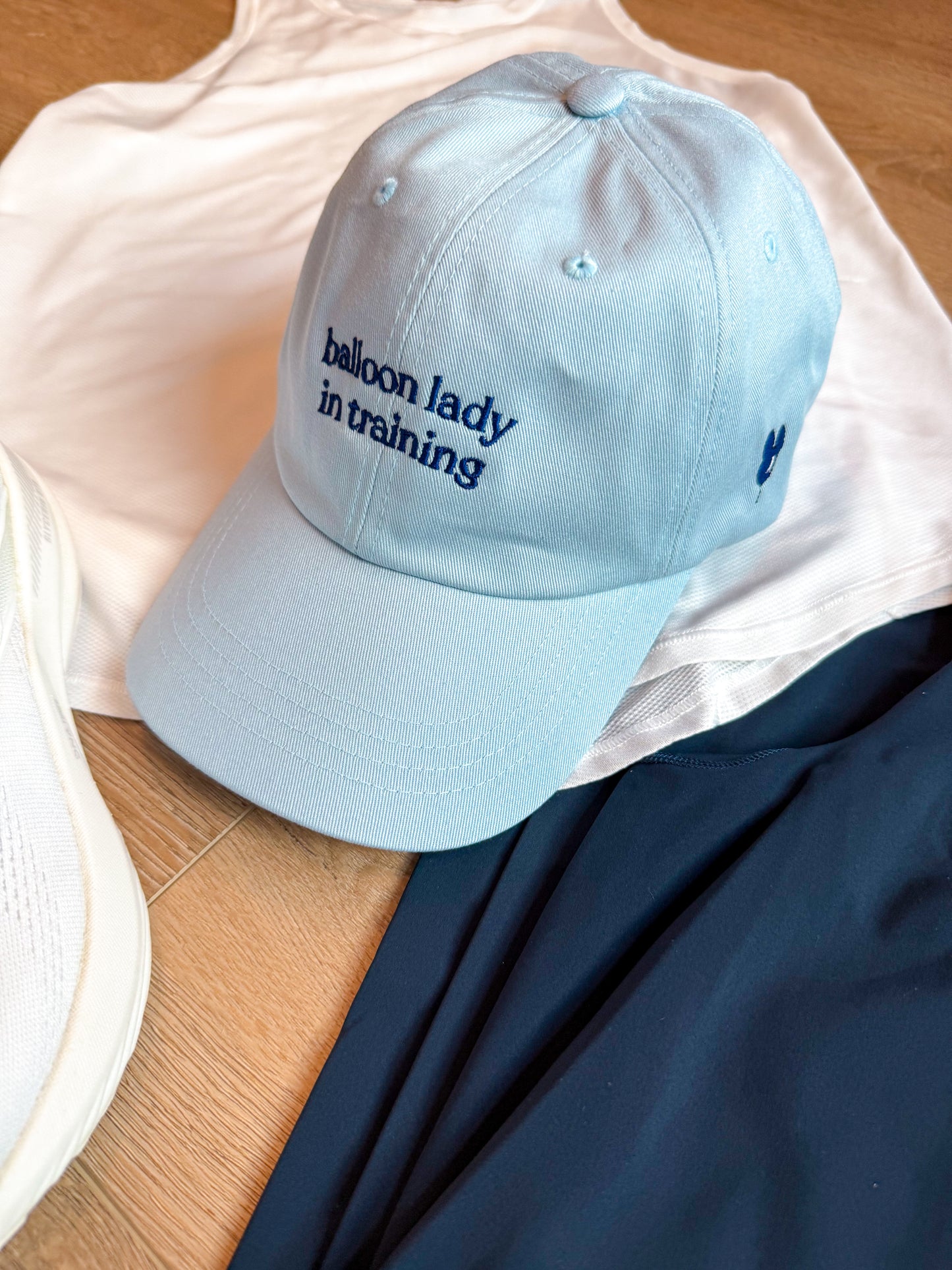 Balloon Lady in Training Embroidered Cap | Side Detail | Marathon Runner Accessory