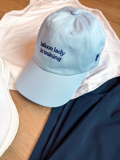 Balloon Lady in Training Embroidered Cap | Side Detail | Marathon Runner Accessory