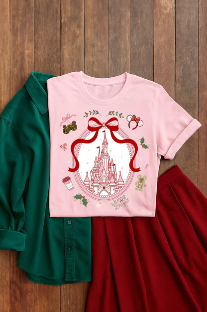 Holiday Coquette Castle T-Shirt | Christmas Fairytale Princess Aesthetic | Merry & Bright on Main Street