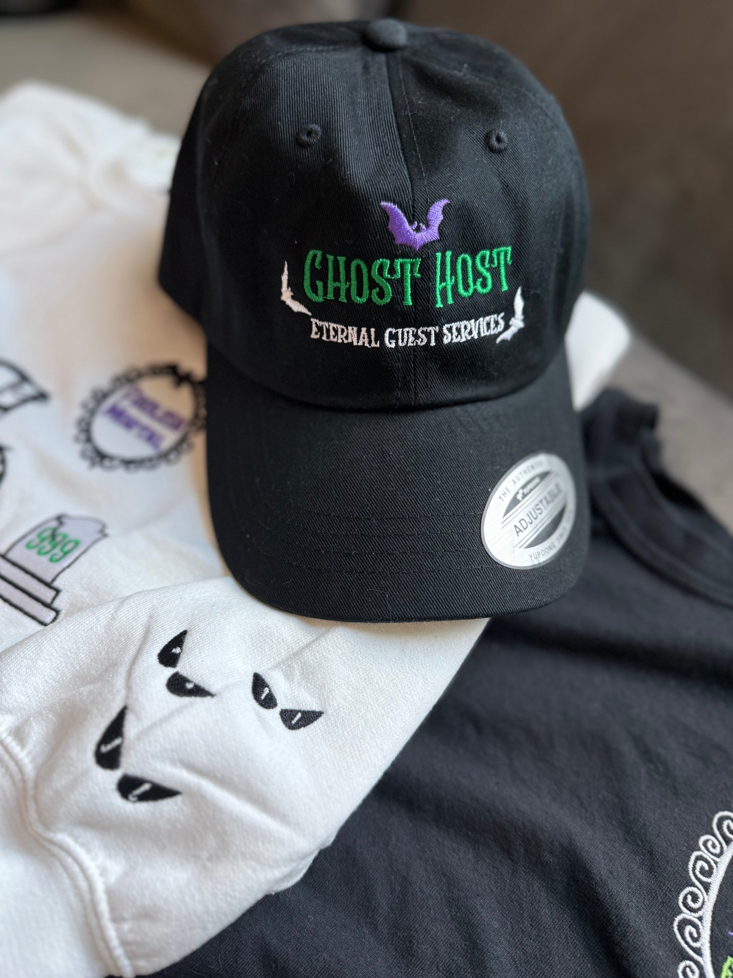 Ghost Host Hat - Embroidered Haunted Cap | Halloween Aesthetic | Est. 999 | Spooky Season Hat | Gothic Theme Park Style | Ghost Costume Accessory