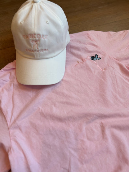Princess-Inspired Embroidered Shirt – Pink Bow & Blue Dress | Minimal Fairytale Theme Park Outfit