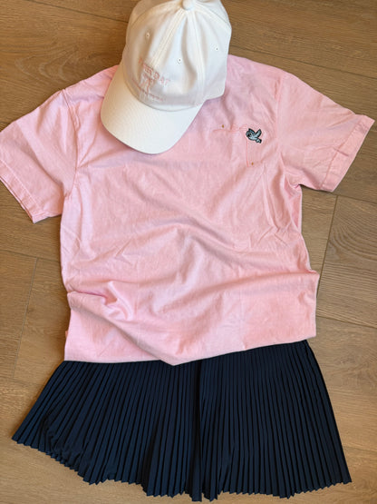 Princess-Inspired Embroidered Shirt – Pink Bow & Blue Dress | Minimal Fairytale Theme Park Outfit