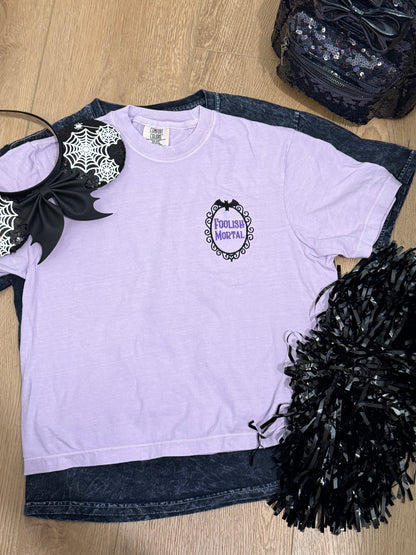 "Foolish Mortal" Embroidered Gothic Crop Top – Spooky Cute Aesthetic