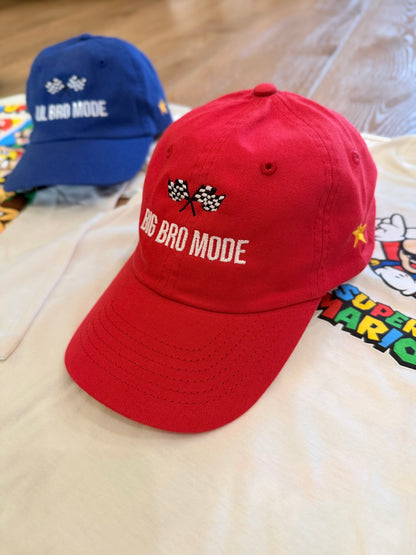 Big Bro Mode Kids Hat – Racing Flag Snapback Cap, Big Brother Gift, Family Vacation Outfit, Youth Streetwear