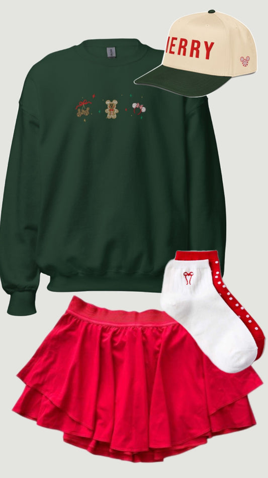 Embroidered Christmas on Main Street Sweater | Jingle Bells and Peppermint Ears