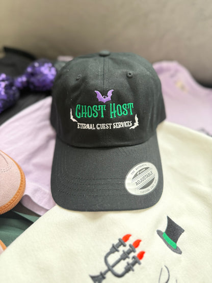 Ghost Host Hat - Embroidered Haunted Cap | Halloween Aesthetic | Est. 999 | Spooky Season Hat | Gothic Theme Park Style | Ghost Costume Accessory