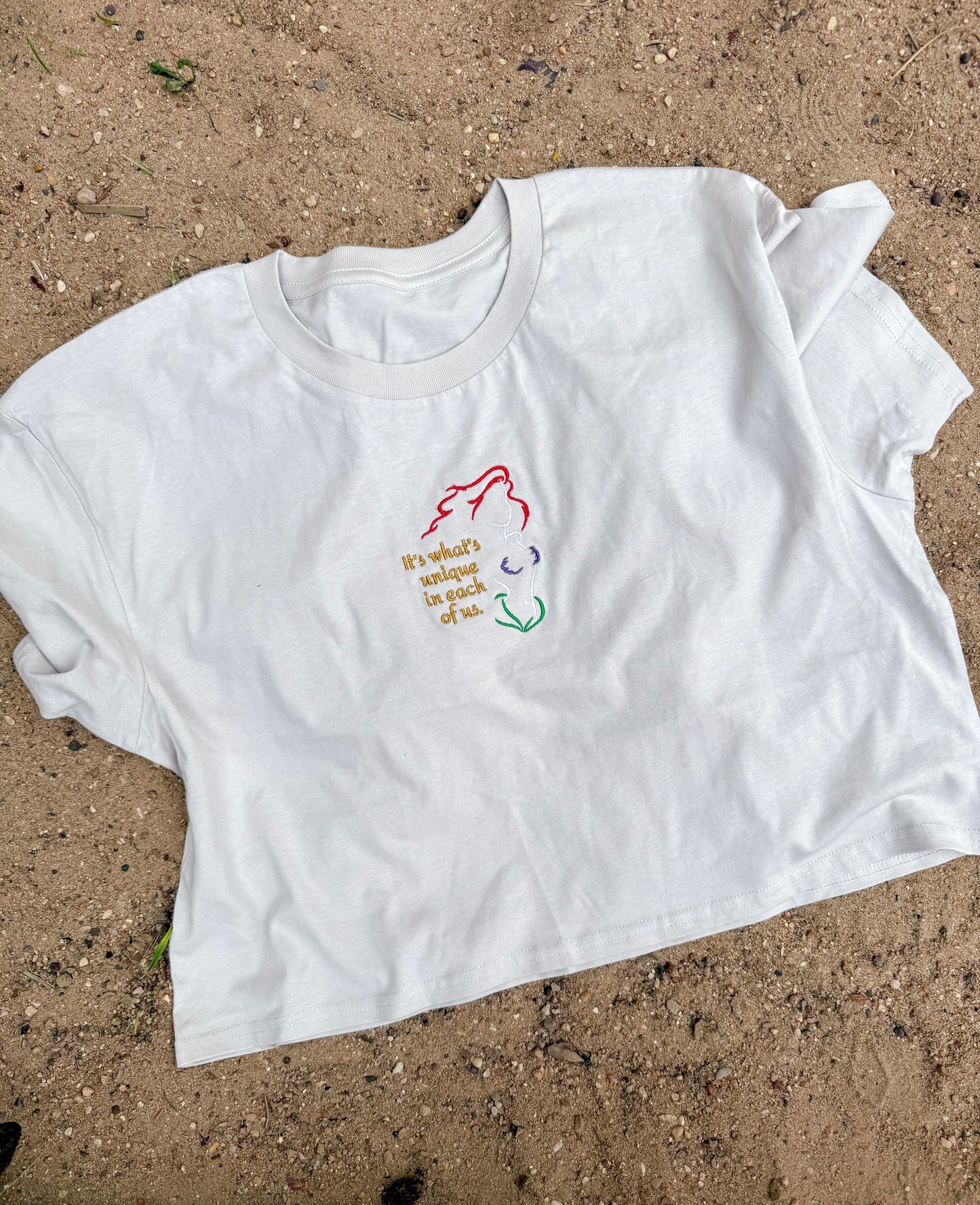 ✨ Embroidered Mermaid Silhouette Crop Top – “It’s What’s Unique in Each of Us” | Trendy Princess-Inspired Streetwear ✨