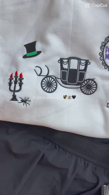 🕯️ Gothic Manor-Inspired Embroidered Sweater | Haunted Carriage, 999 Tombstone, Foolish Mortal & Top Hat Icons ⚰️