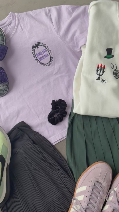 "Foolish Mortal" Embroidered Gothic Crop Top – Spooky Cute Aesthetic