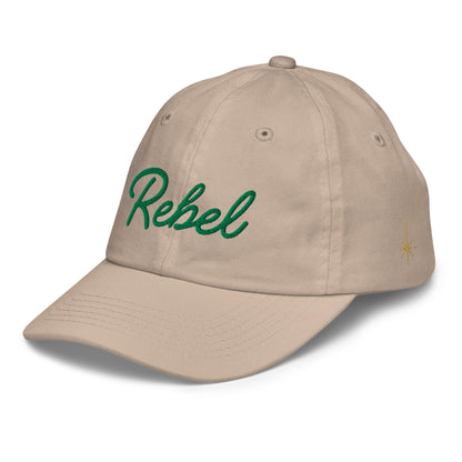 Youth “REBEL” Embroidered Cap – Minimalist Space-Inspired Hat for Kids | Family Matching Theme Park Outfit | Adjustable Cotton Dad Cap